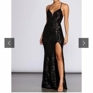 DEIRDRE SEQUIN MESH SLIT GOWN
